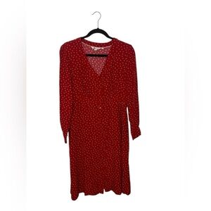 Boden Red Long Sleeve V-Neck Sundress